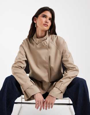 Vero Moda Funnel Neck Short Trench Coat In Neutral