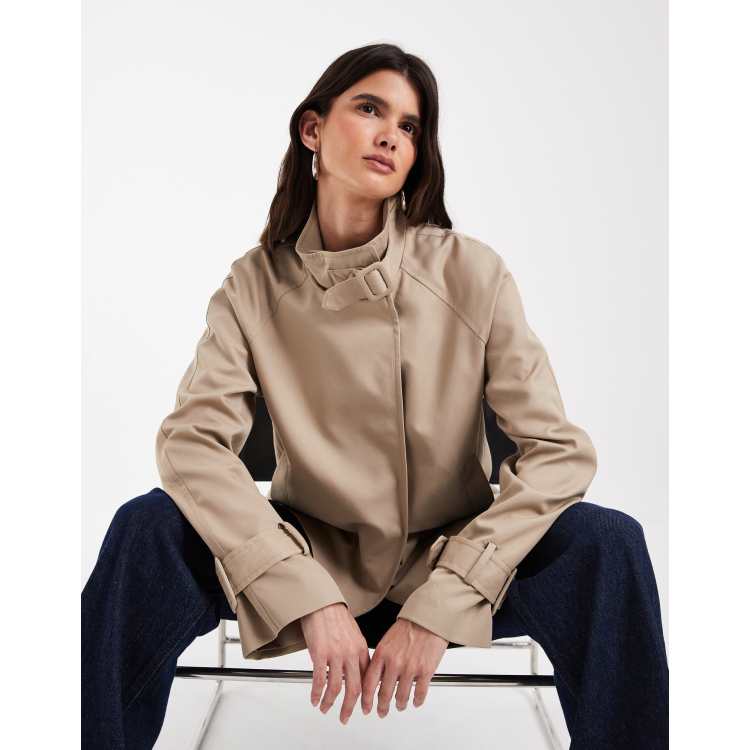 Vero Moda funnel neck short trench coat in silver mink | ASOS