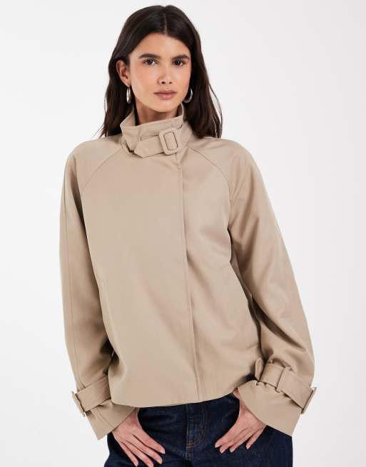 Vero Moda funnel neck short trench coat in silver mink, 3 of 4