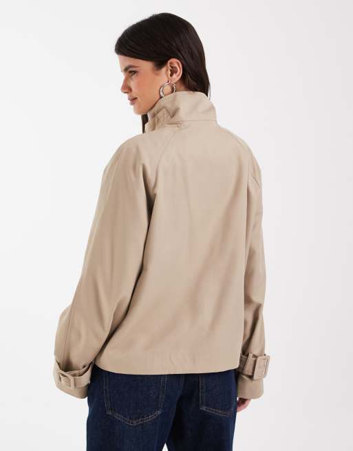 Vero Moda funnel neck short trench coat in silver mink, 4 of 4