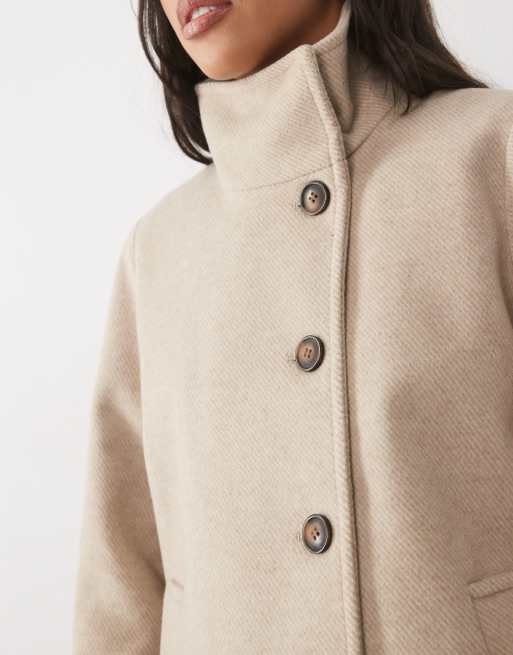 Vero Moda funnel neck short wool-feel formal coat in silver mink melange, 2 of 4