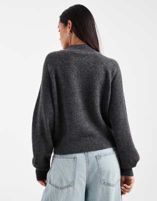 Vero Moda Funnel Neck Volume Sleeve Sweater In Gray