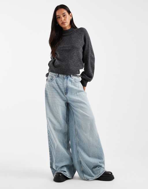 Vero Moda funnel neck volume sleeve sweater in dark gray melange, 4 of 4