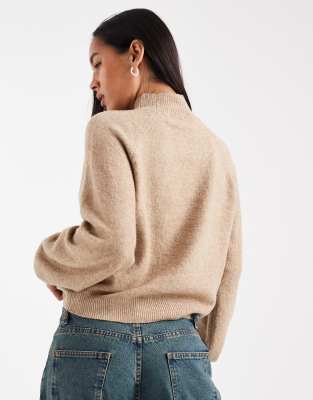 Vero Moda Funnel Neck Volume Sleeve Sweater In Neutral