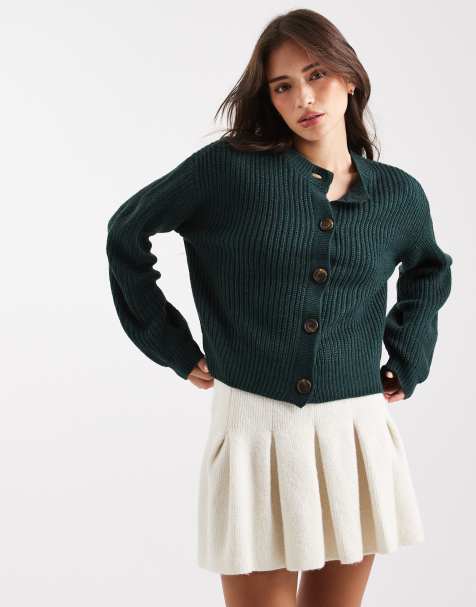 Vero Moda - Fyrregrøn, ribstrikket og chunky cardigan med rund hals - view 1