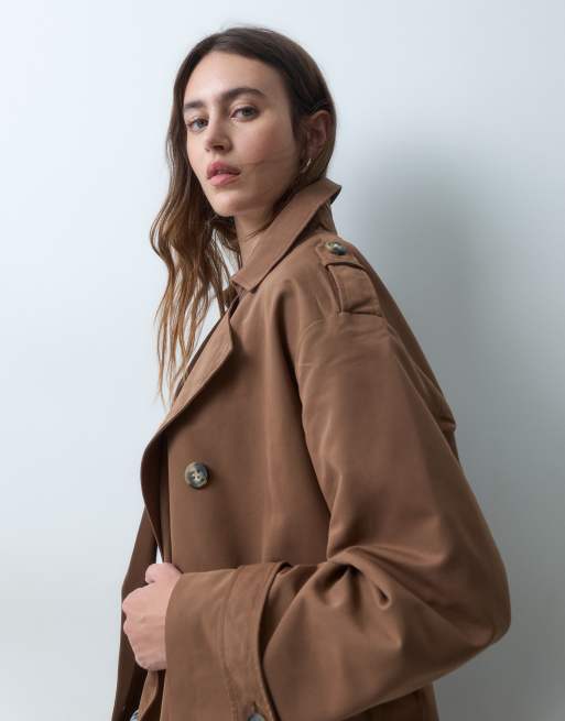 Vero Moda gabardina larga con cinturón en marrón, 4 de 4