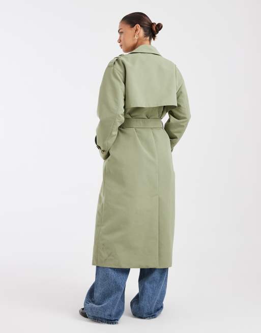Vero Moda - gabardina larga con cinturón en verde oliva, 2 de 4