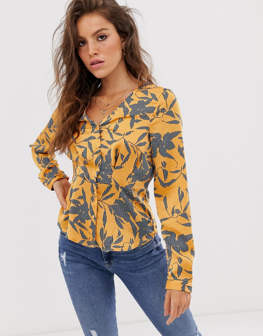 Vero Moda - Gebloemde aansluitende blouse-Goud