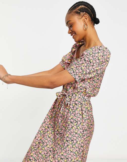 Vero Moda – Geblümtes Maxikleid mit herzförmigem Ausschnitt, 3 von 4