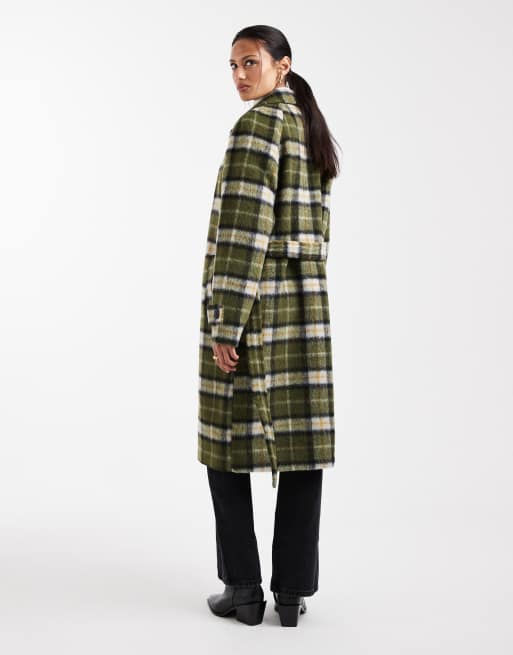 Vero Moda - Geborstelde nette jas met strikceintuur en ruiten in kaki, 3 van 4