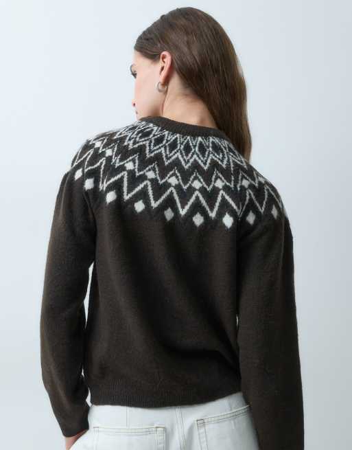 Vero Moda gebreid Fair Isle-vest in chocoladebruin gemêleerd, 4 van 5
