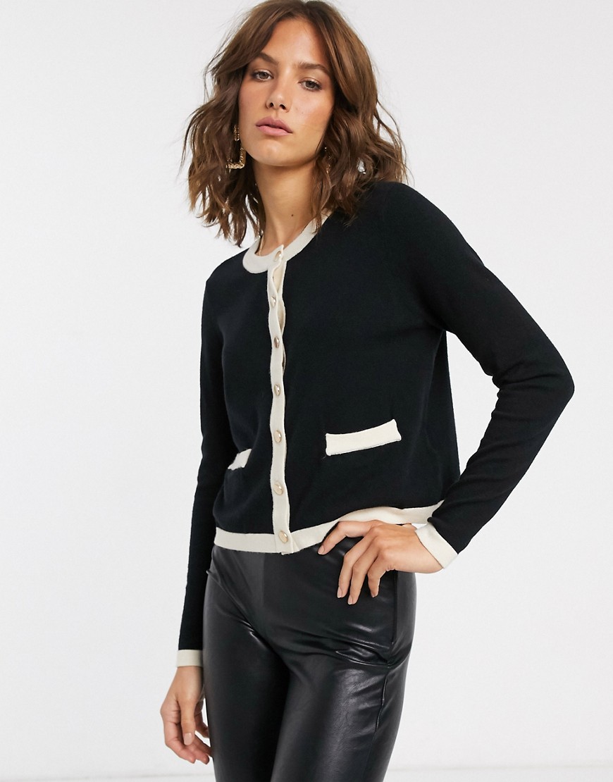 Vero Moda - Gebreid vest met contrasterende rand in zwart-wit-Multi