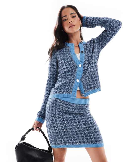 Vero Moda - Gebreid vest met pied-de-poule-motief in blauw, deel van co-ord set