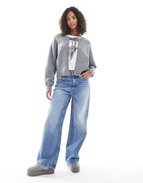 Vero Moda - Gebreid vest met textuur en gestrikte voorkant in donkergrijs - view 1