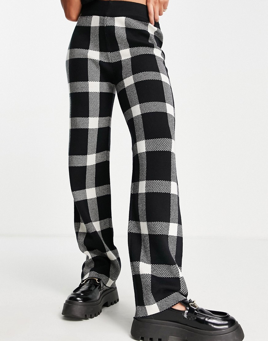 Vero Moda - Gebreide broek in zwart-witte ruit, deel van combi-set-Veelkleurig