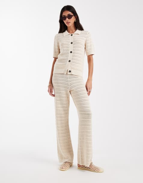 Vero Moda - Gebreide broek met wijde pijpen in wit, deel van co-ord set - view 1