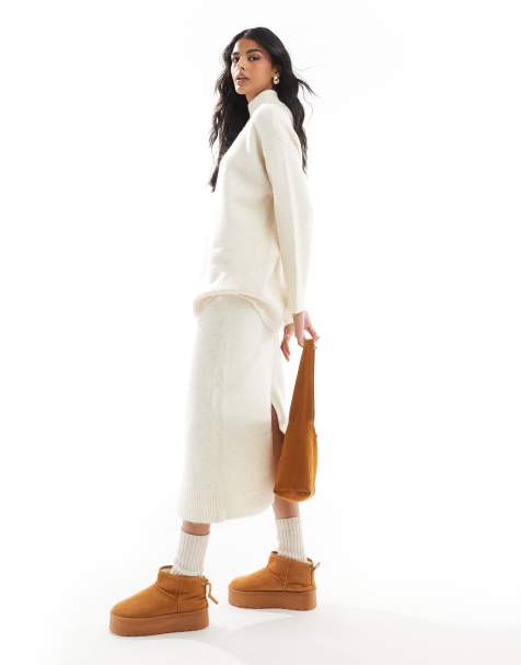 Vero Moda - Gebreide midi rok in gemêleerd crème, deel van co-ord set - view 1