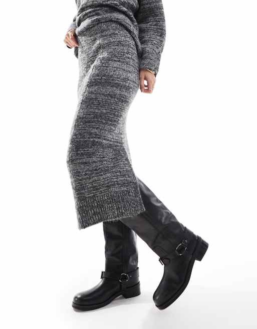 Vero Moda - Gebreide midi rok in gemêleerd zwart-wit, deel van co-ord set, 2 van 5