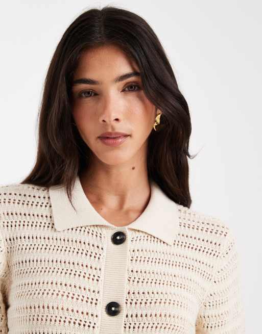 Vero Moda - Gebreide polotop met halve mouwen in berkenkleur, deel van co-ord set, 2 van 4