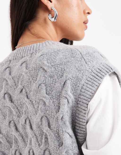 Vero Moda - Gebreide spencer met textuur en V-hals in grijs, 3 van 4