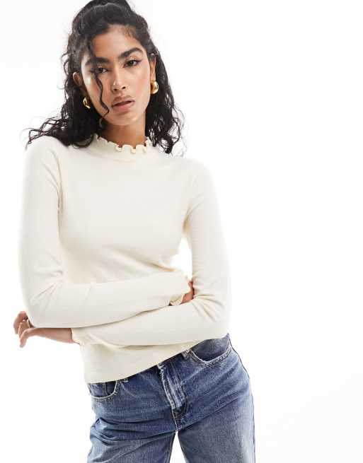 Vero Moda Gebreide top met geschulpte rand in creme ASOS