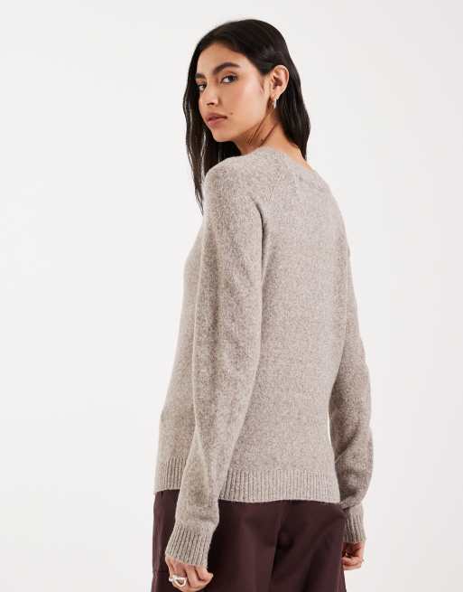 Vero Moda - Gebreide trui met ronde hals in gemêleerd grijsbruin, 3 van 4