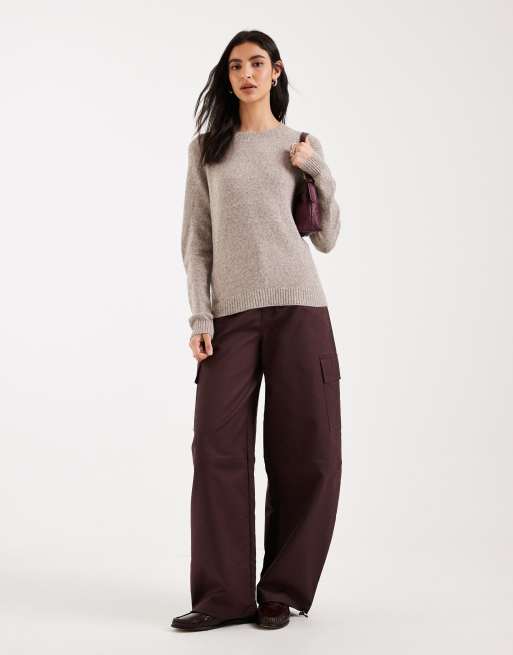 Vero Moda - Gebreide trui met ronde hals in gemêleerd grijsbruin, 4 van 4