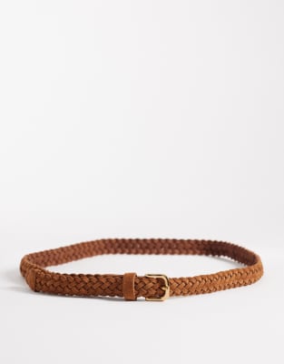 Vero Moda - Geflochtener Wildleder-Gürtel in Cognac mit goldener Schnalle-Rot