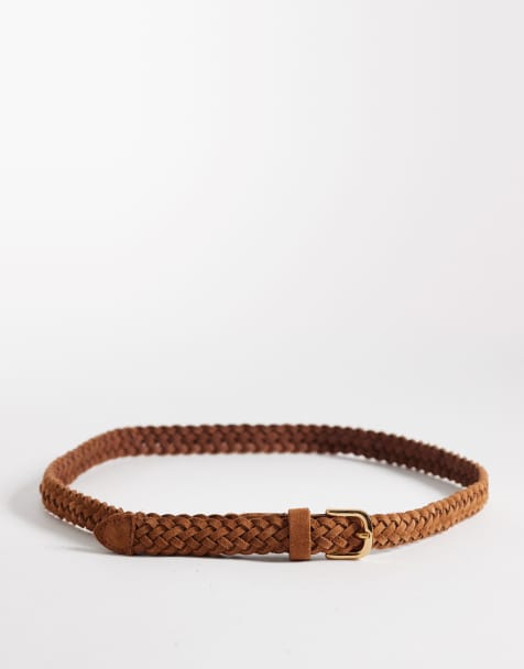 Vero Moda – Geflochtener Wildleder-Gürtel in Cognac mit goldener Schnalle - view 1