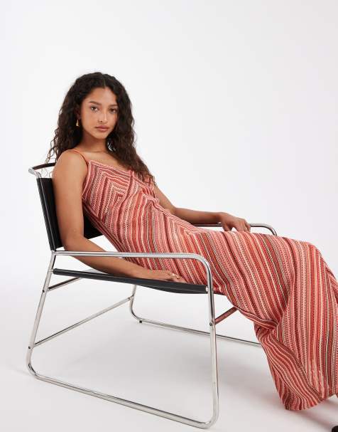 Vero Moda - Gehaakte midi cami-jurk met chevronmotief in roze - view 1