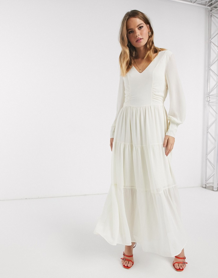 Vero Moda - Gelaagde lange jurk in crèmekleur-Wit