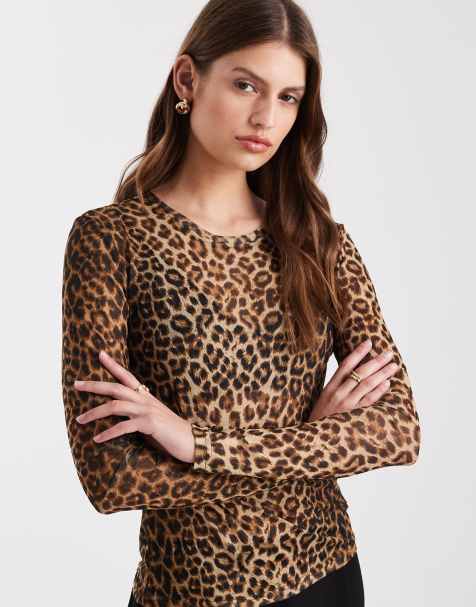 Vero Moda - Gennemsigtig langærmet top i mesh med leopardprint - view 1