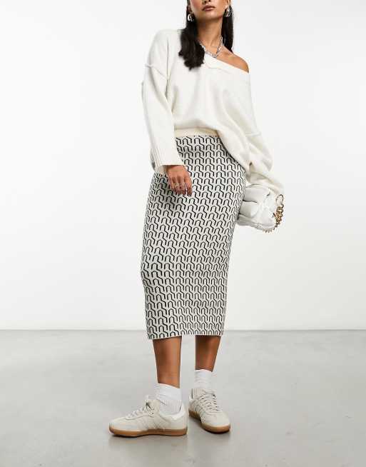 Vero Moda geo knitted midi skirt co-ord in mono 
