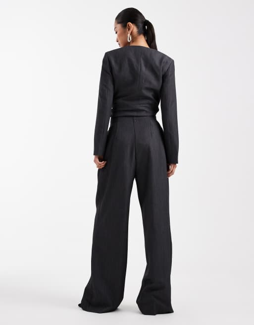 Vero Moda - Geplooide getailleerde pantalon met hoge taille in gemêleerd donkergrijs, deel van co-ord set, 3 van 5
