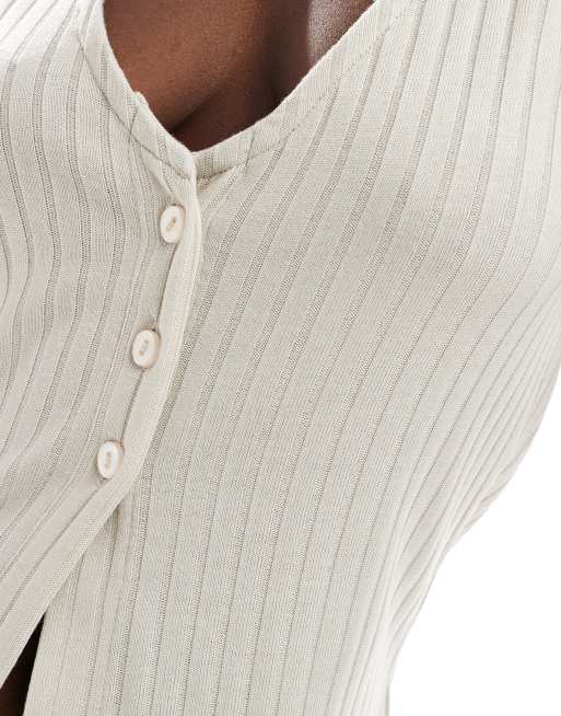 Vero Moda - Geribbelde mouwloze top met lange pasvorm in crème, deel van co-ord set, 3 van 4