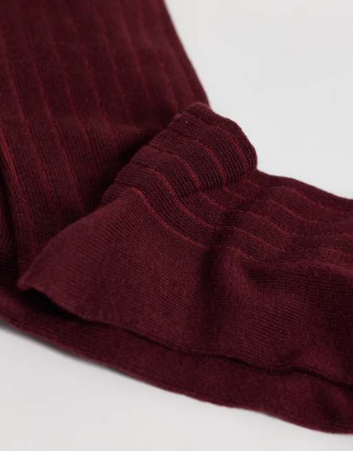 Vero Moda geribbelde sokken met ruche in bordeauxrood, 3 van 3