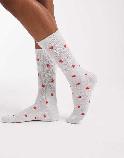 Vero Moda - Geribbelde sportsokken in lichtgrijs met hartjes - view 1