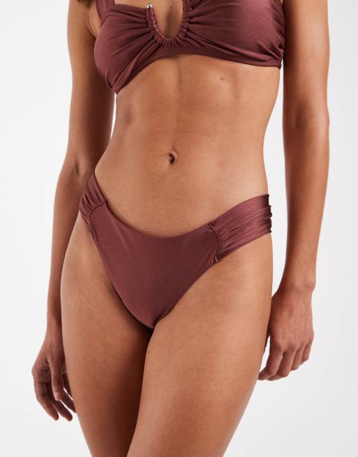 Vero Moda - Gerimpeld tanga-bikinibroekje in bordeauxrood, 2 van 4