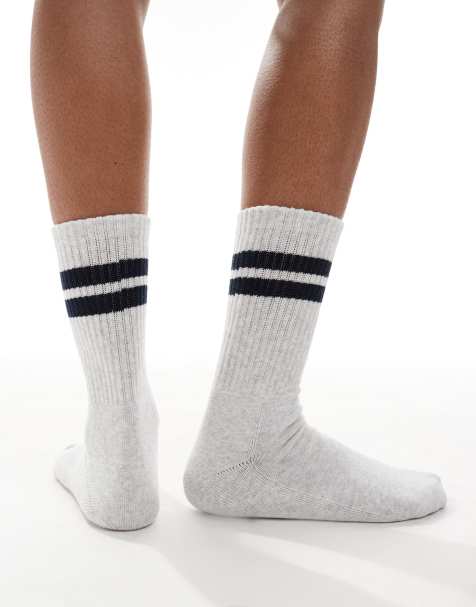 Vero Moda – Gerippte Sportsocken in Grau und Marineblau - view 1