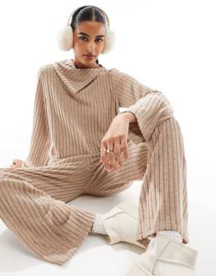 Vero Moda - Geripptes Jersey-Oberteil in Beige mit umgeschlagenem Ausschnitt, Kombiteil-Neutral