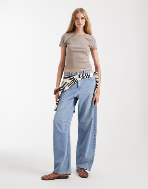 Vero Moda – Geripptes T-Shirt in Moonrock-Beige mit Rundhalsausschnitt, 2 von 4