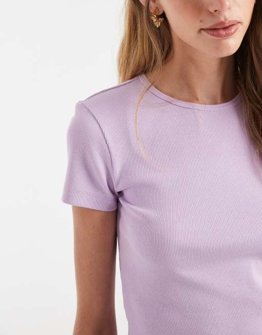 Vero Moda – Geripptes T-Shirt in Orchidee-Flieder mit Rundhalsausschnitt, 3 von 4