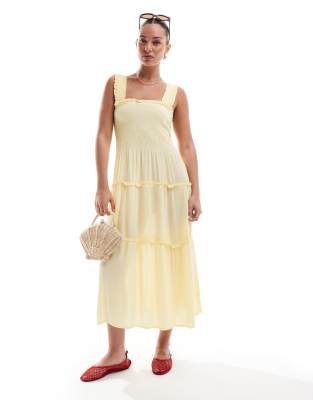 Vero Moda - Gesmoktes Midi-Trägerkleid in Bananengelb