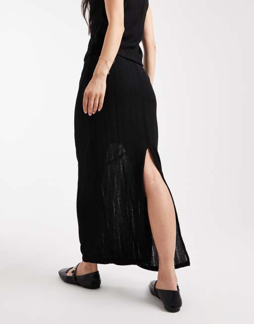 Vero Moda - Gestreept gebreide rok van co-ord set in zwart, 3 van 5