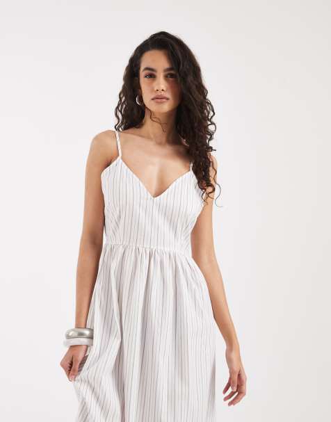 Vero Moda - Gestreepte midi cami-jurk in wit - view 1