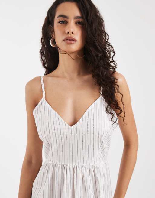 Vero Moda - Gestreepte midi cami-jurk in wit, 3 van 4