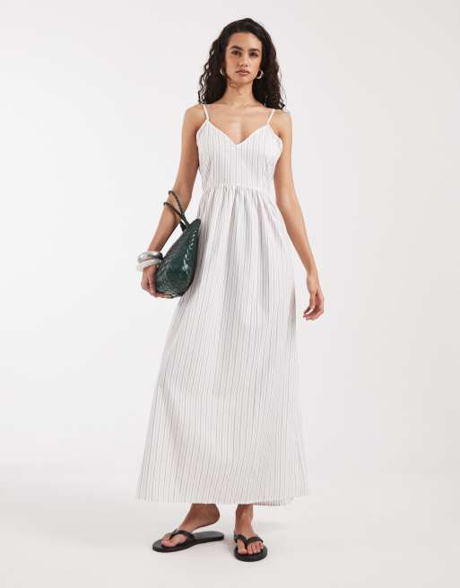 Vero Moda - Gestreepte midi cami-jurk in wit, 4 van 4