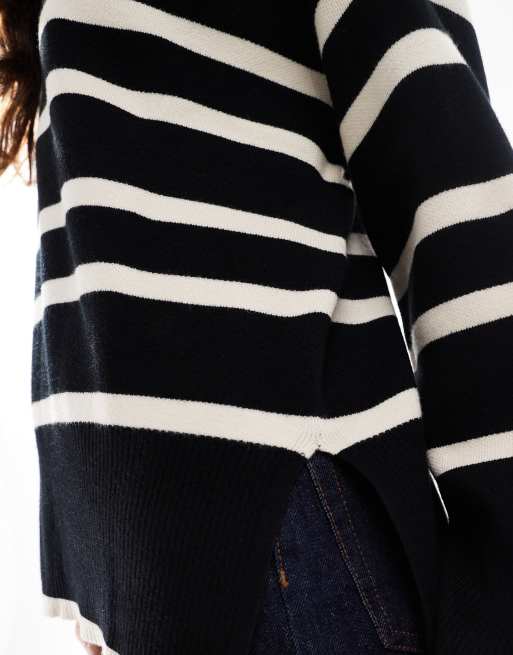 Vero Moda - Gestreepte trui met ronde hals in zwart en crème, 2 van 4