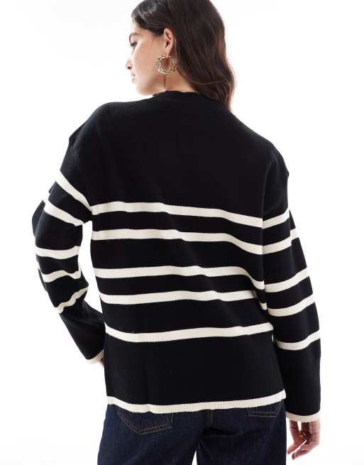 Vero Moda - Gestreepte trui met ronde hals in zwart en crème, 4 van 4