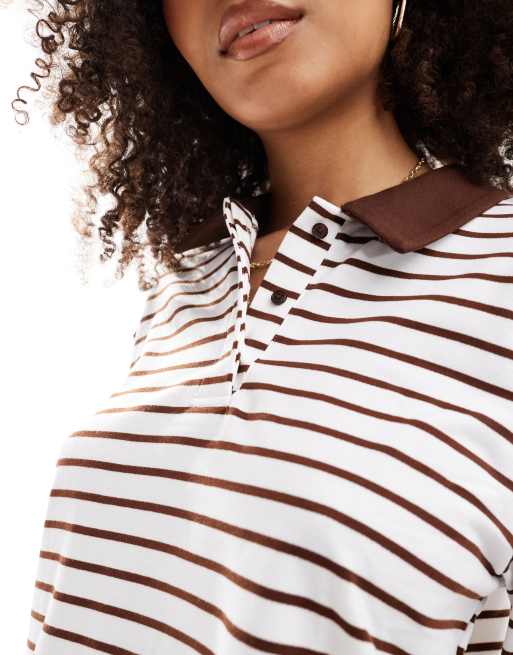 Vero Moda – Gestreiftes Polo-Oberteil aus Jersey in Cremeweiß und Braun, Kombiteil, 3 von 4